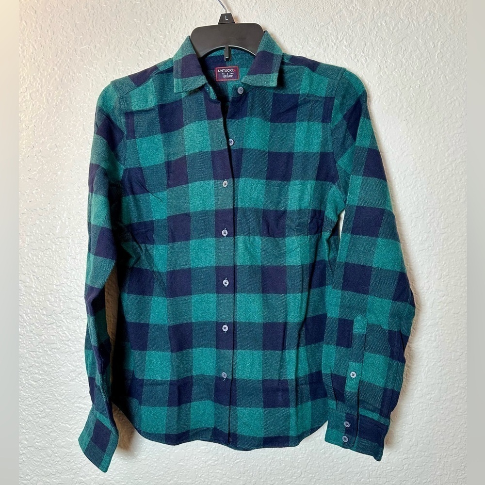 NWT UNTUCKit Women’s Secoli Green/Blue Plaid Flannel Long Sleeve